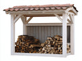Leñero de exterior de madera con tejado 210x80x180 cm - blanco gris y terracota - estilo rústico para jardín