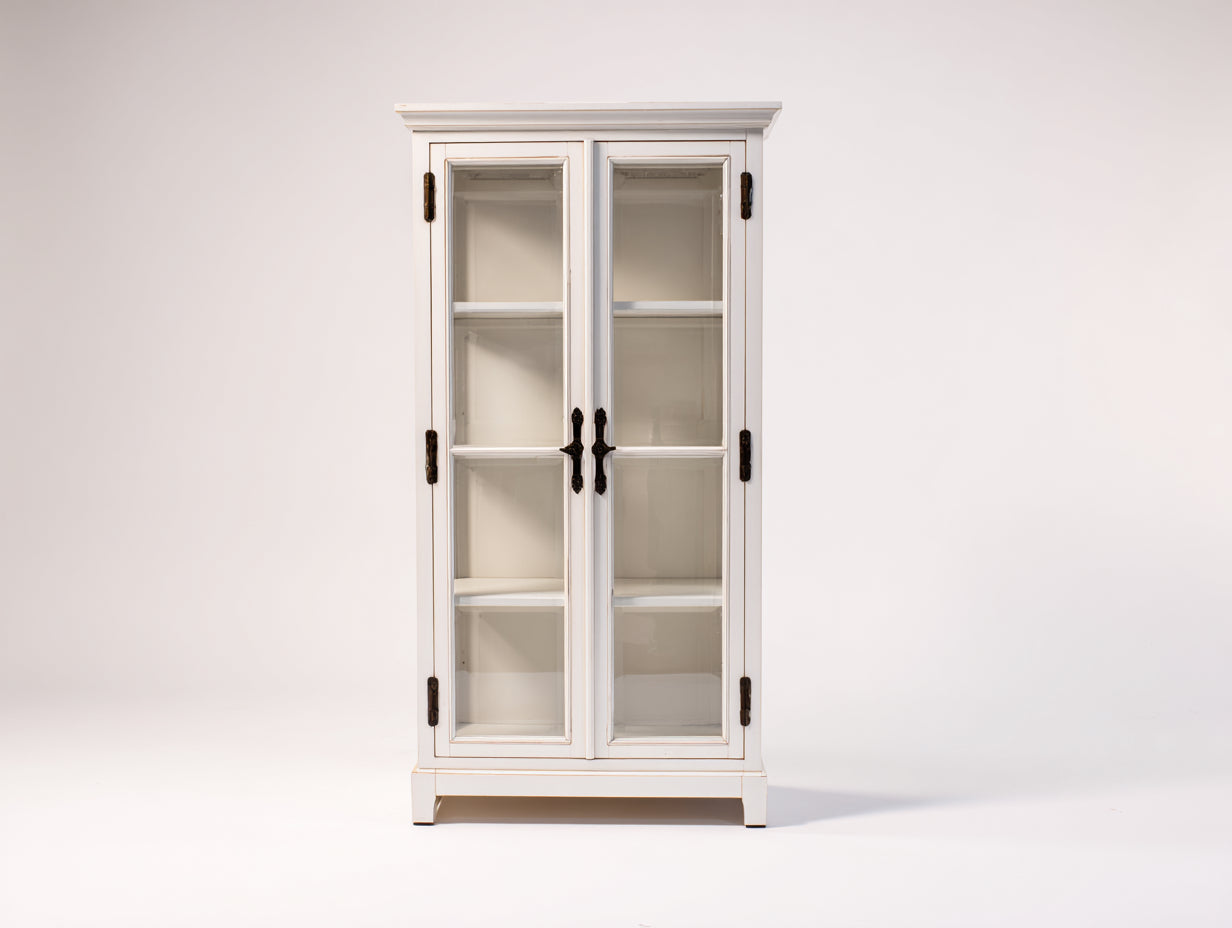 Vitrina de madera y vidrio 90x40x180 cm - Blanco - Estilo clásico para salón