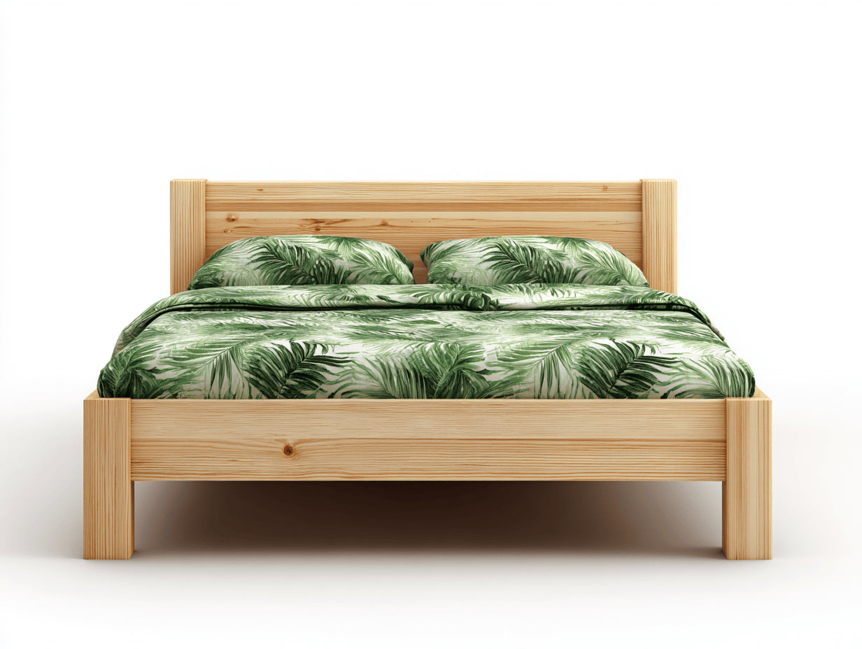 Camas dobles de madera maciza de pino 205x165x92 cm color natural para dormitorio estilo rústico