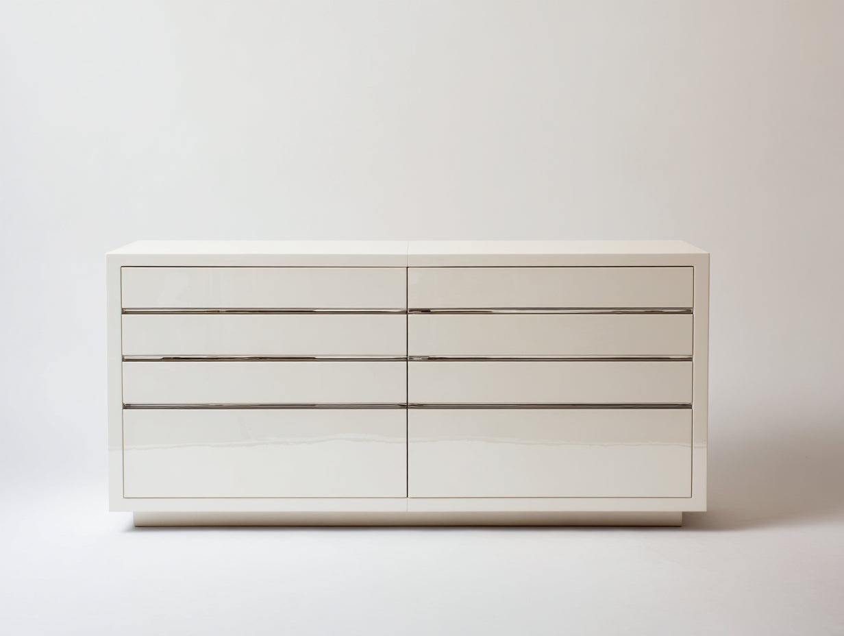 Cómodas de madera 160x45x80 cm - blanco crema - diseño moderno con 8 cajones