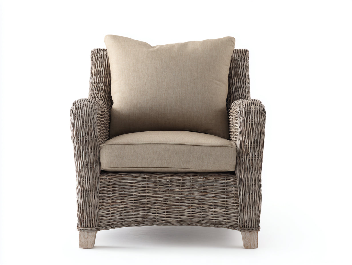Sillones de ratán gris natural 88x82x84 cm beige para jardín y terraza estilo rústico con brazos altos
