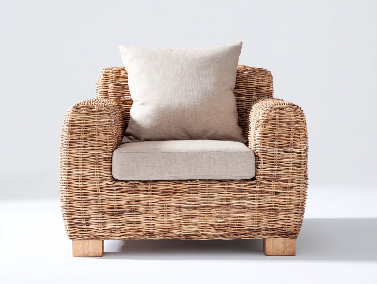 Sillones de ratán natural 92x82x78 cm beige para jardín y terraza estilo rústico con brazos amplios