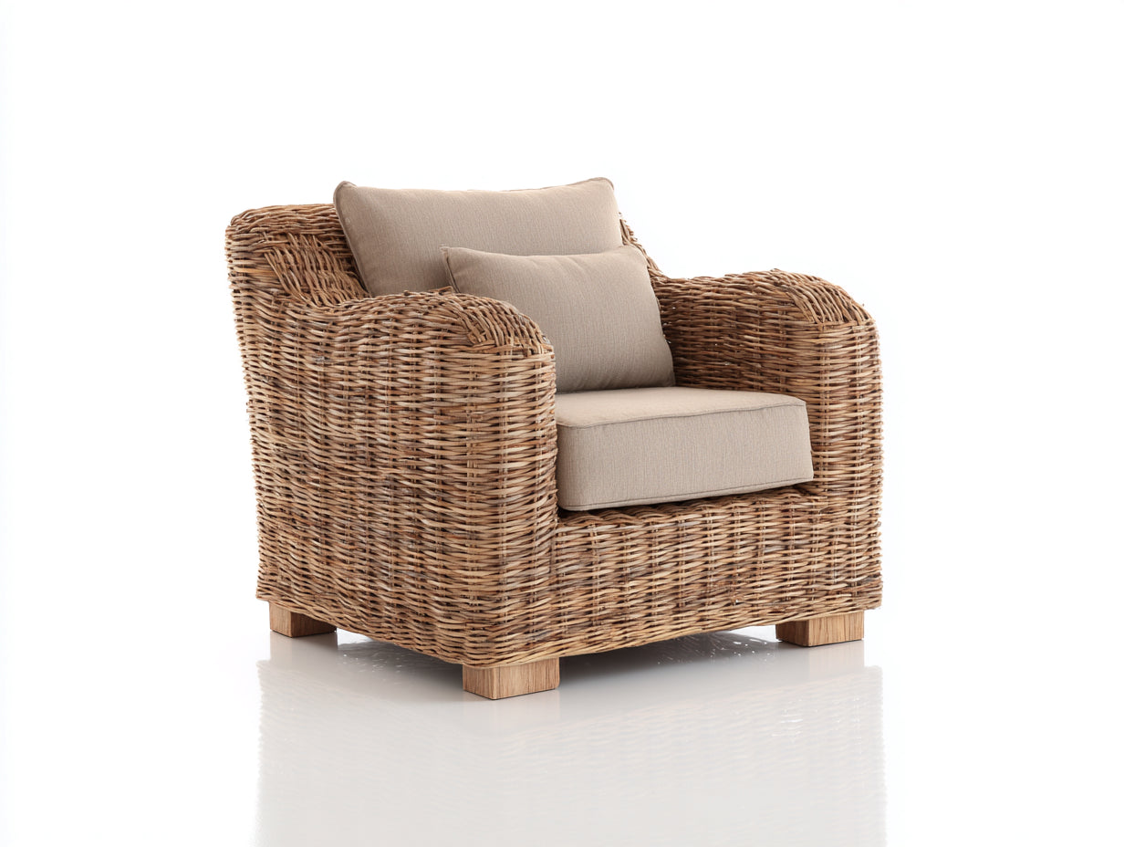 Sillones de ratán 85x80x85 cm - Natural - Diseño de brazos anchos para salón