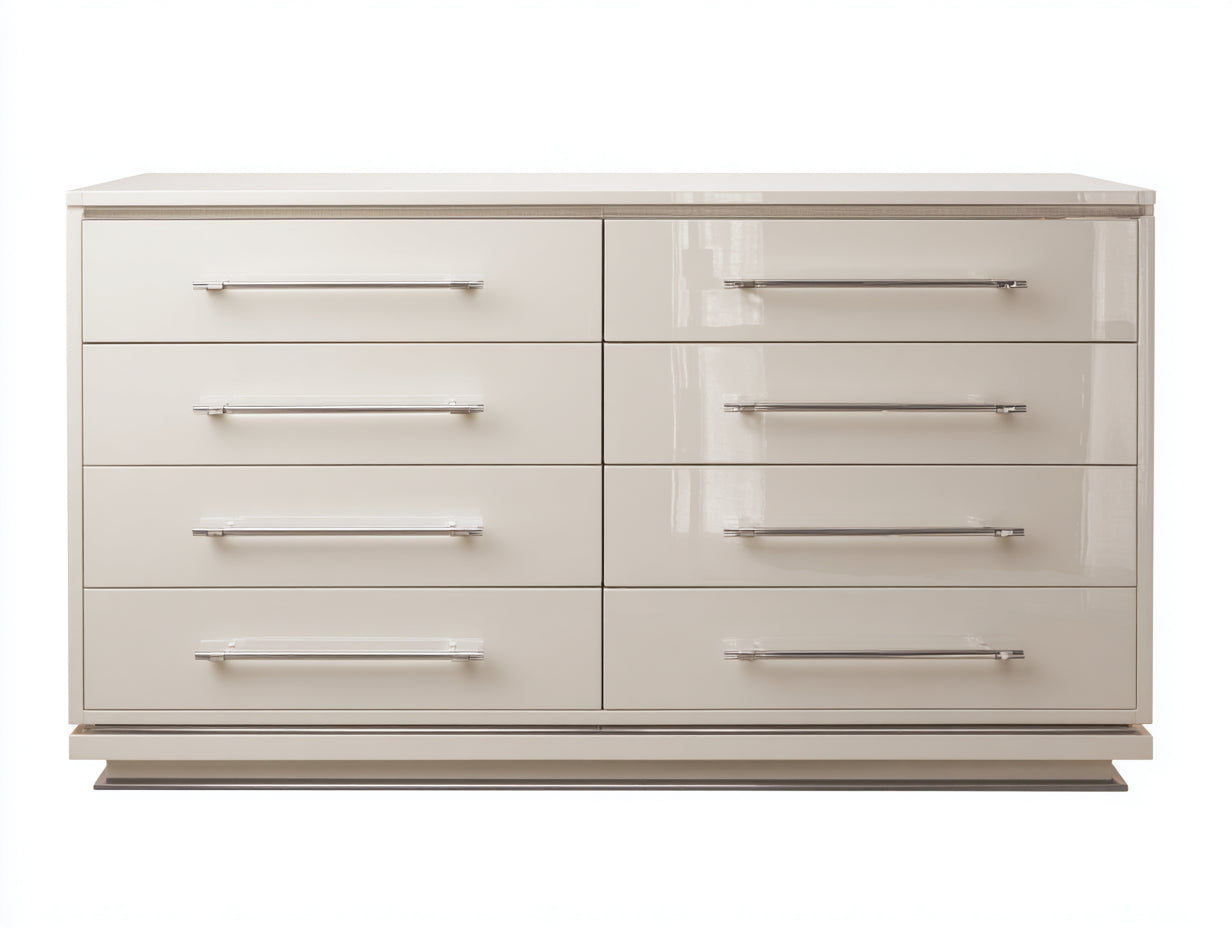Cómodas de madera 180x45x82 cm - blanco crema - acabado brillante con 8 cajones