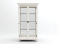 Vitrina de MDF y vidrio 95x40x185 cm blanca para salón y comedor estilo clásico con dos puertas