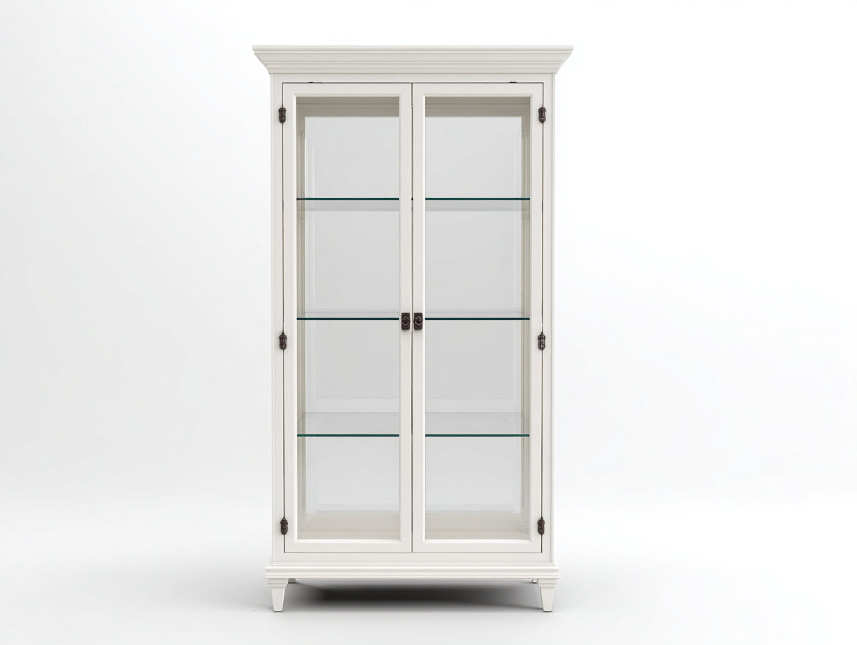 Vitrina de MDF y vidrio 95x40x185 cm blanca para salón y comedor estilo clásico con dos puertas