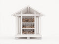 Leñero de exterior de madera 220x120x215 cm - blanco - 3 niveles con tejado a dos aguas