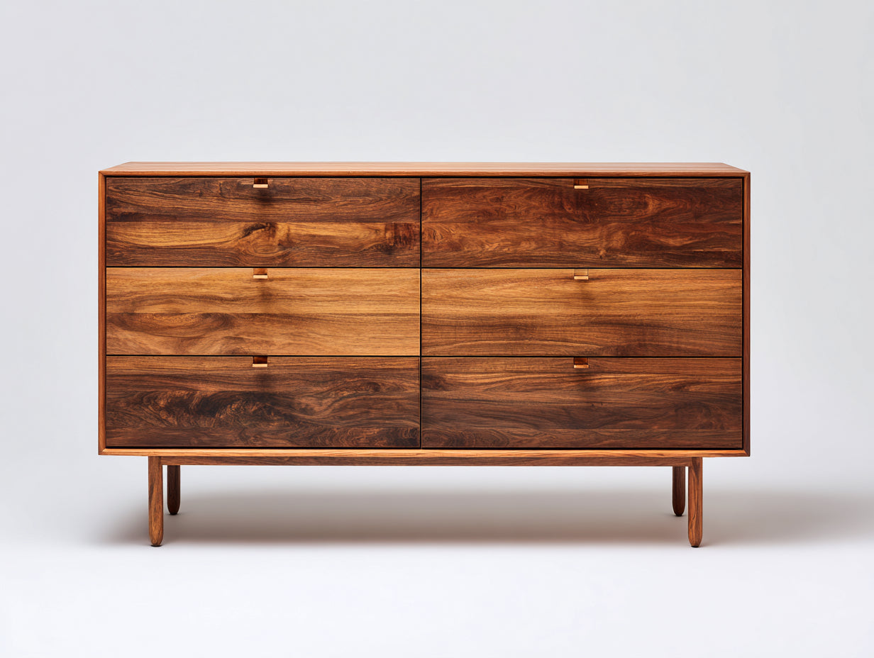Cómodas de madera 150x45x82 cm - marrón nogal - 6 cajones estilo moderno
