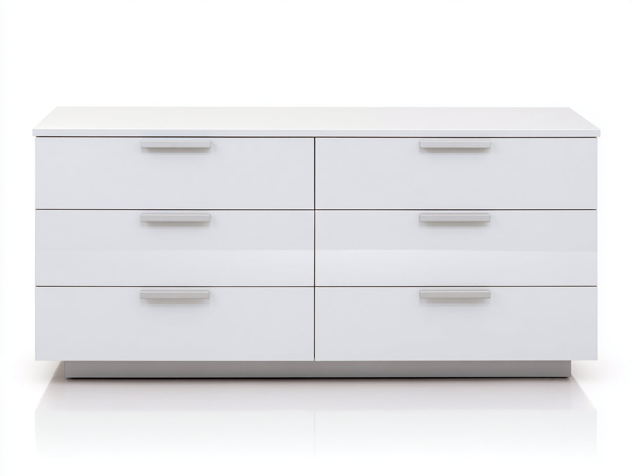 Cómodas de madera 120x40x75 cm - Blanco - Diseño moderno con 6 cajones para dormitorio