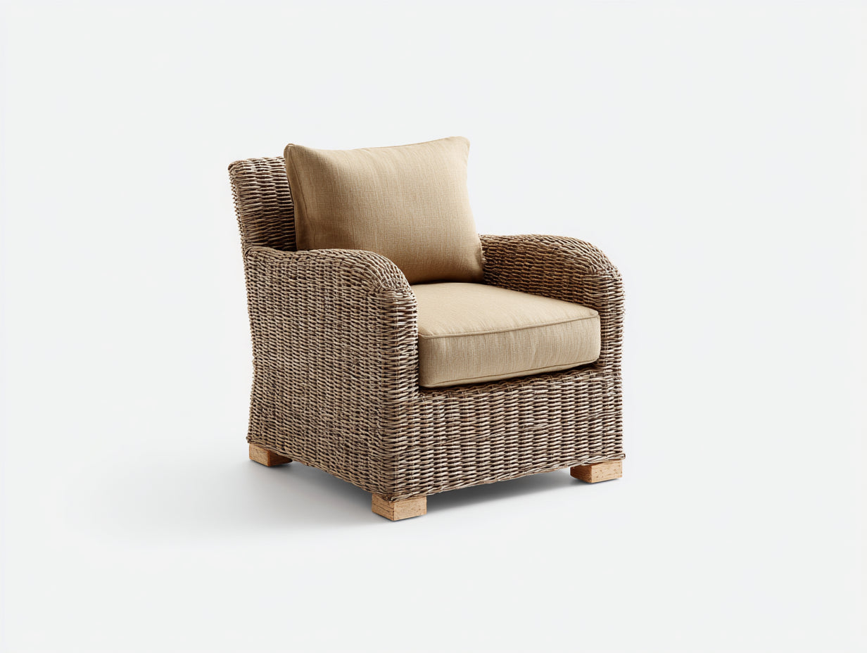 Sillones de ratán de fibra trenzada 88x84x86 cm - marrón natural - estilo rústico para salón y terraza