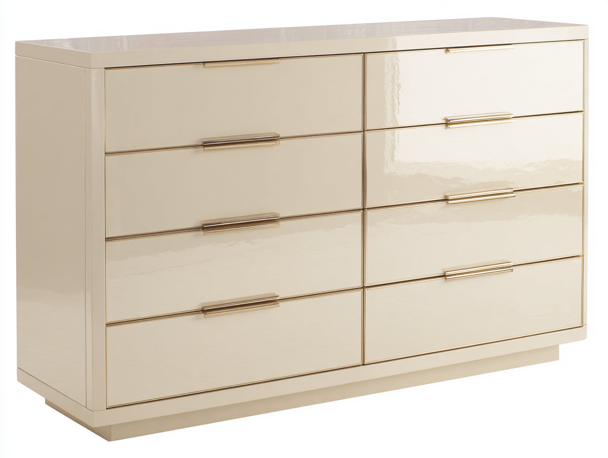 Cómodas de madera 140x45x80 cm - Crema brillante - Diseño moderno con 8 cajones para dormitorio