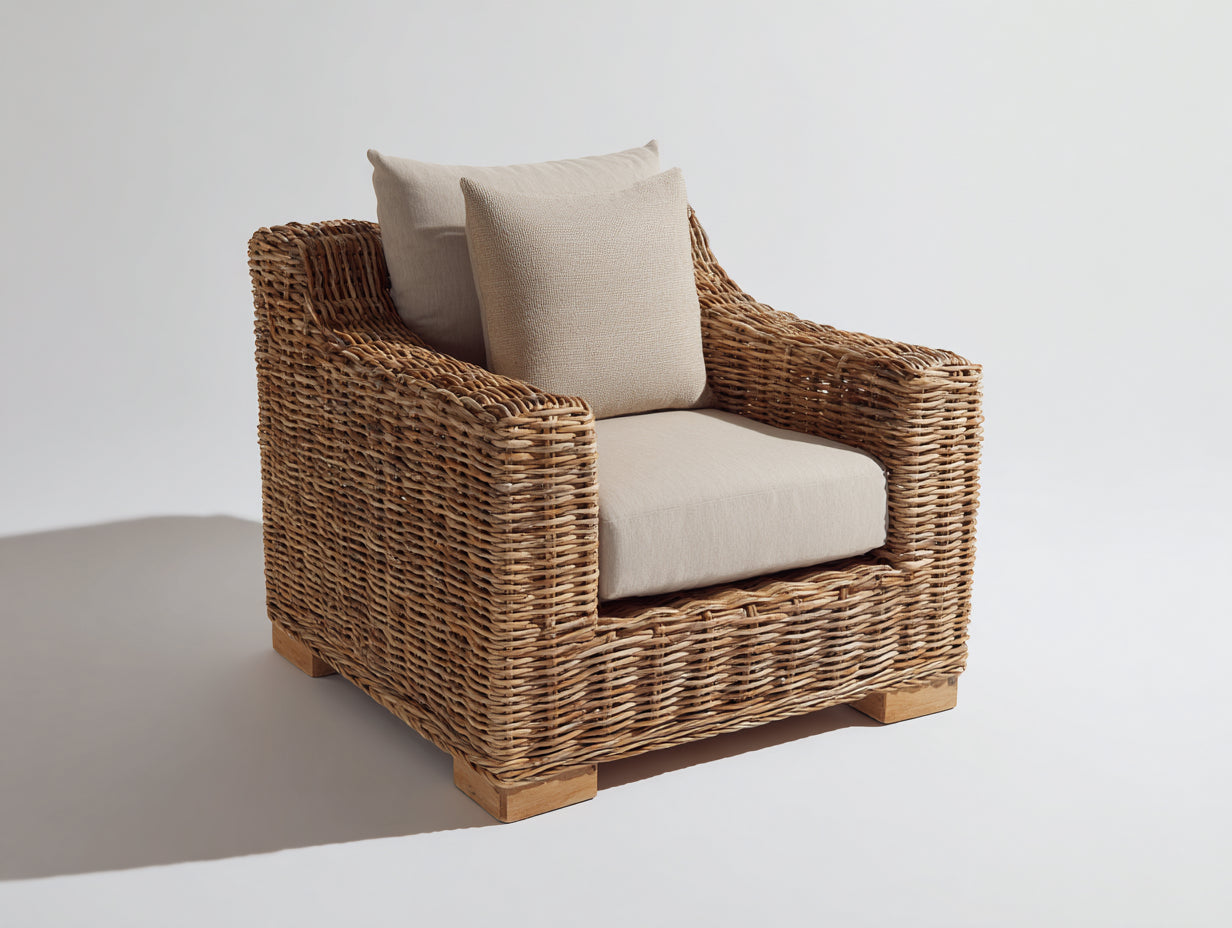 Sillones de ratán de fibra trenzada 92x88x90 cm - marrón natural - estilo rústico para salón y terraza