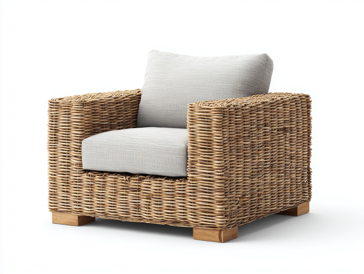 Sillones de ratán 88x82x78 cm - ratán natural y gris claro - brazos anchos estilo mediterráneo