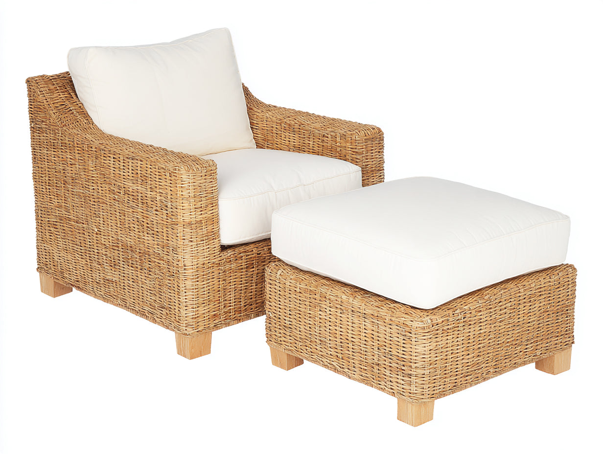 Sillones de ratán natural 92x88x82 cm - blanco - con reposapiés para descanso