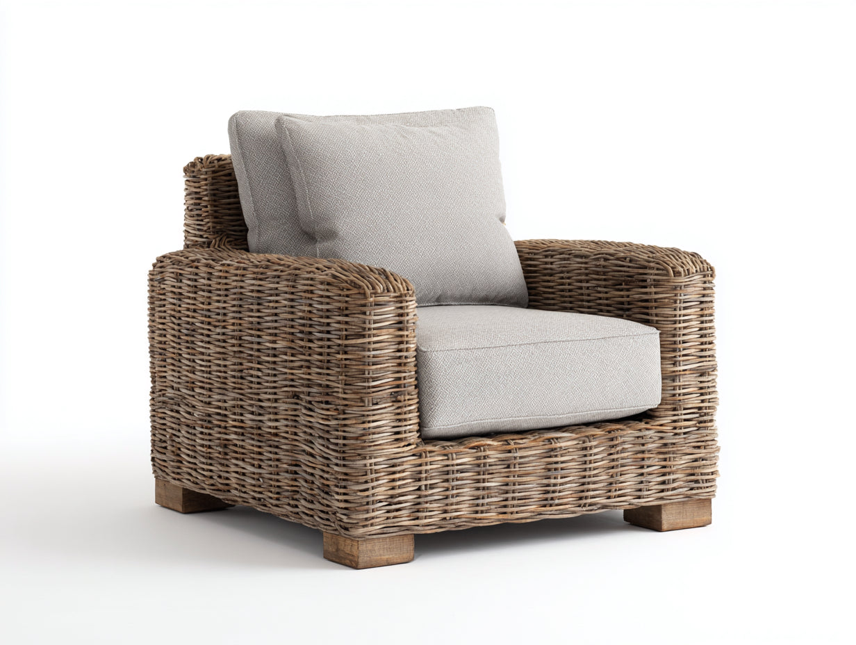 Sillones de ratán de fibra trenzada 90x86x88 cm - marrón natural - estilo rústico para salón y terraza