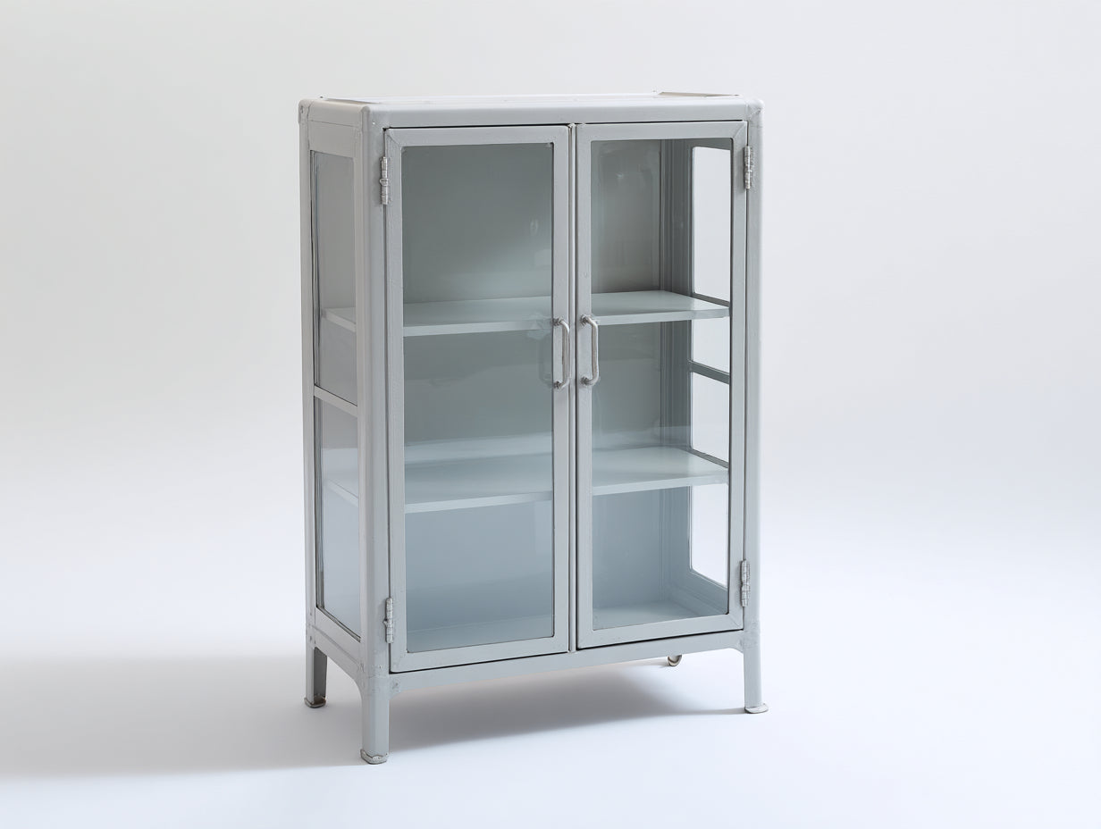Vitrina de metal y vidrio 80x35x120 cm - gris claro - diseño industrial para salón y comedor
