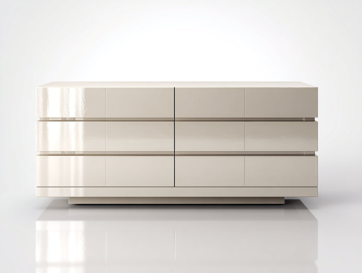 Cómodas de madera con 6 cajones 160x45x78 cm - crema brillo - diseño moderno para dormitorio