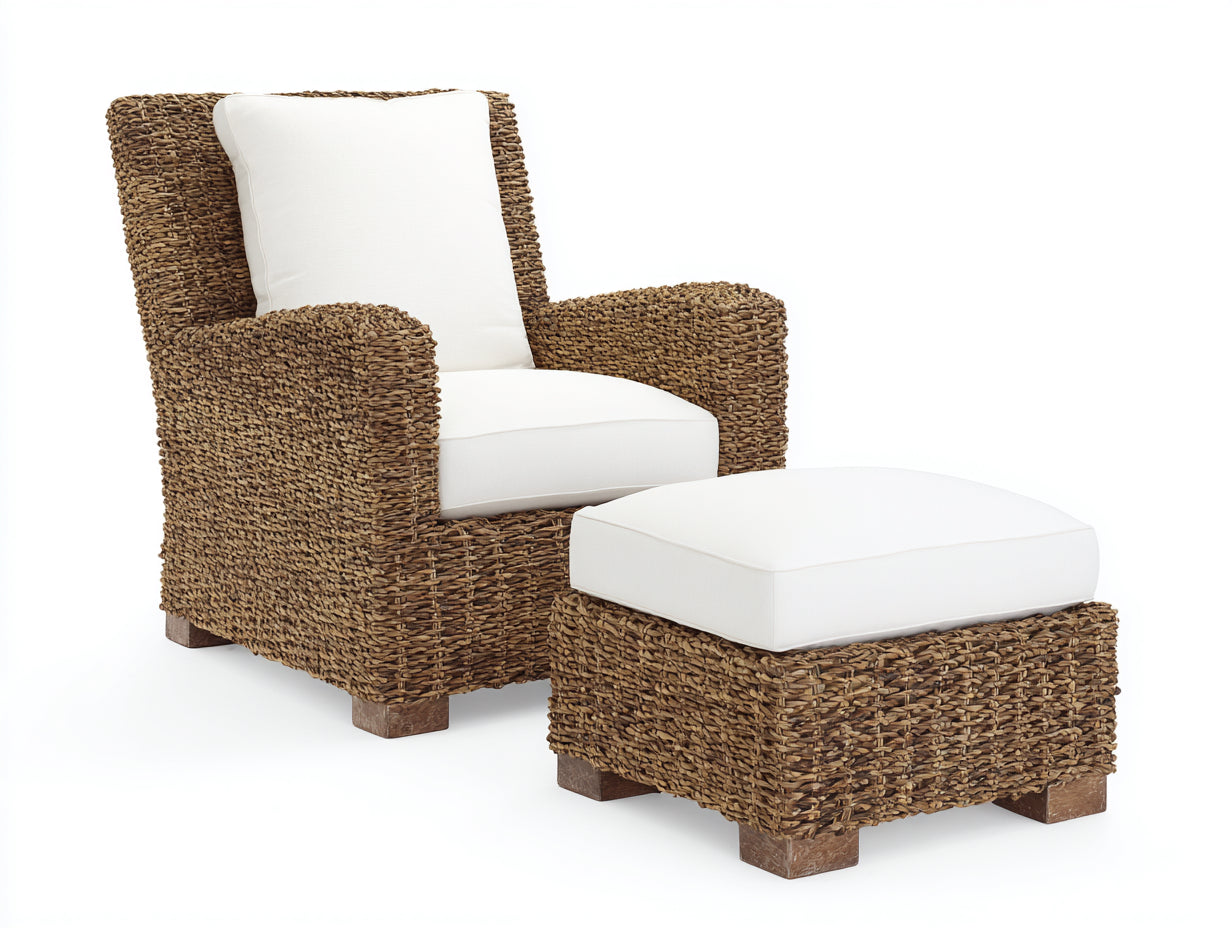 Sillones de ratán 80x80x100 cm - Natural-Blanco - Diseño con reposapiés para salón