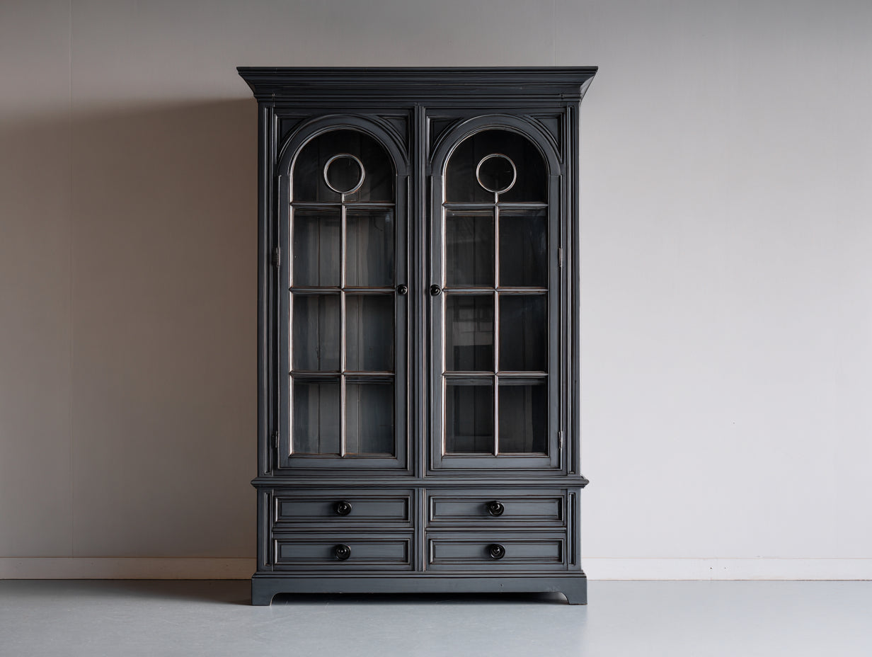 Vitrina de madera y vidrio 120x40x180 cm - negro - diseño clásico con cajones