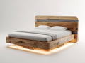 Camas dobles de madera con luz LED 210x190x105 cm - roble natural y gris - diseño moderno para dormitorio