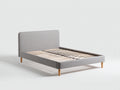 Camas dobles tapizada 210x160x105 cm - gris claro y madera natural - somier de láminas estilo nórdico