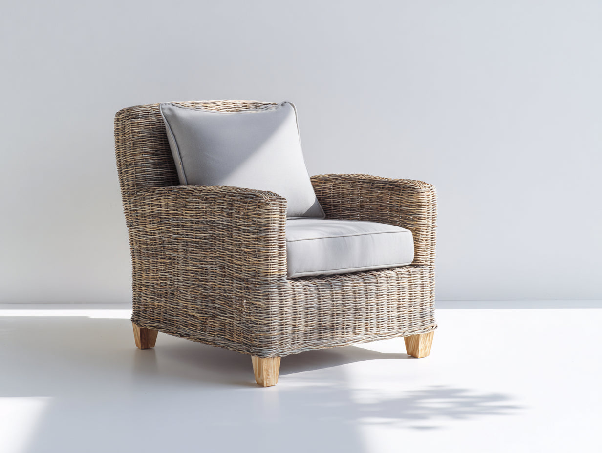 Sillones de ratán natural 92x86x82 cm - gris claro - brazos anchos trenzados